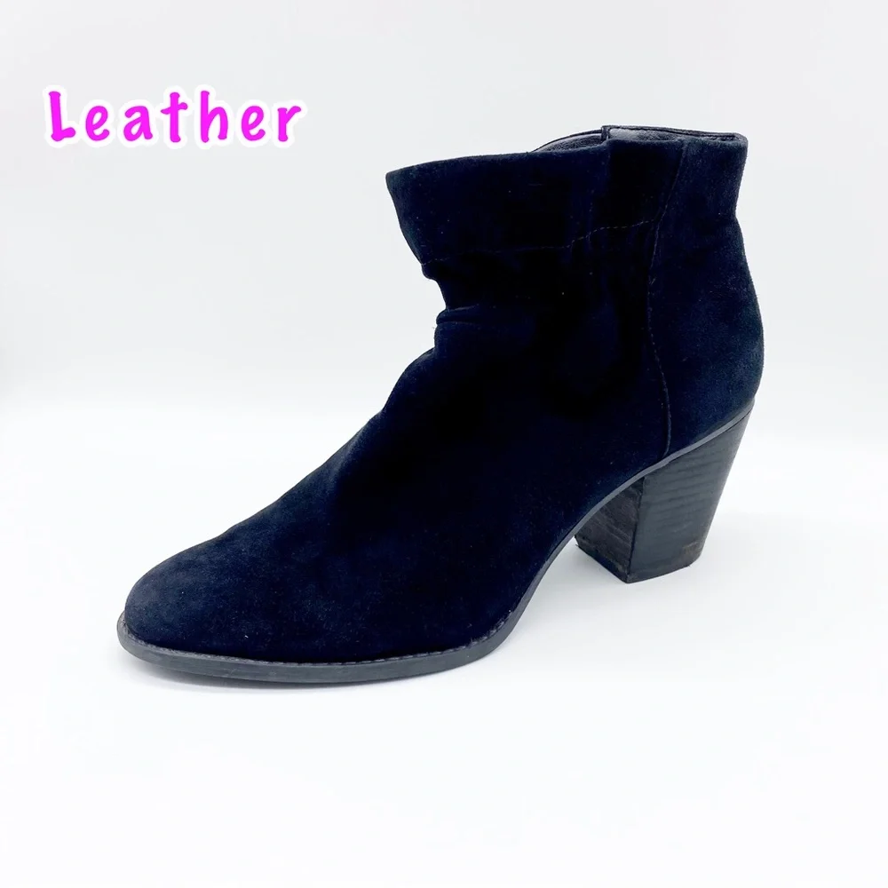 Jessica Simpson-Black Leather Ruched Ankle Bootie 9.5 - Picture 1 of 8
